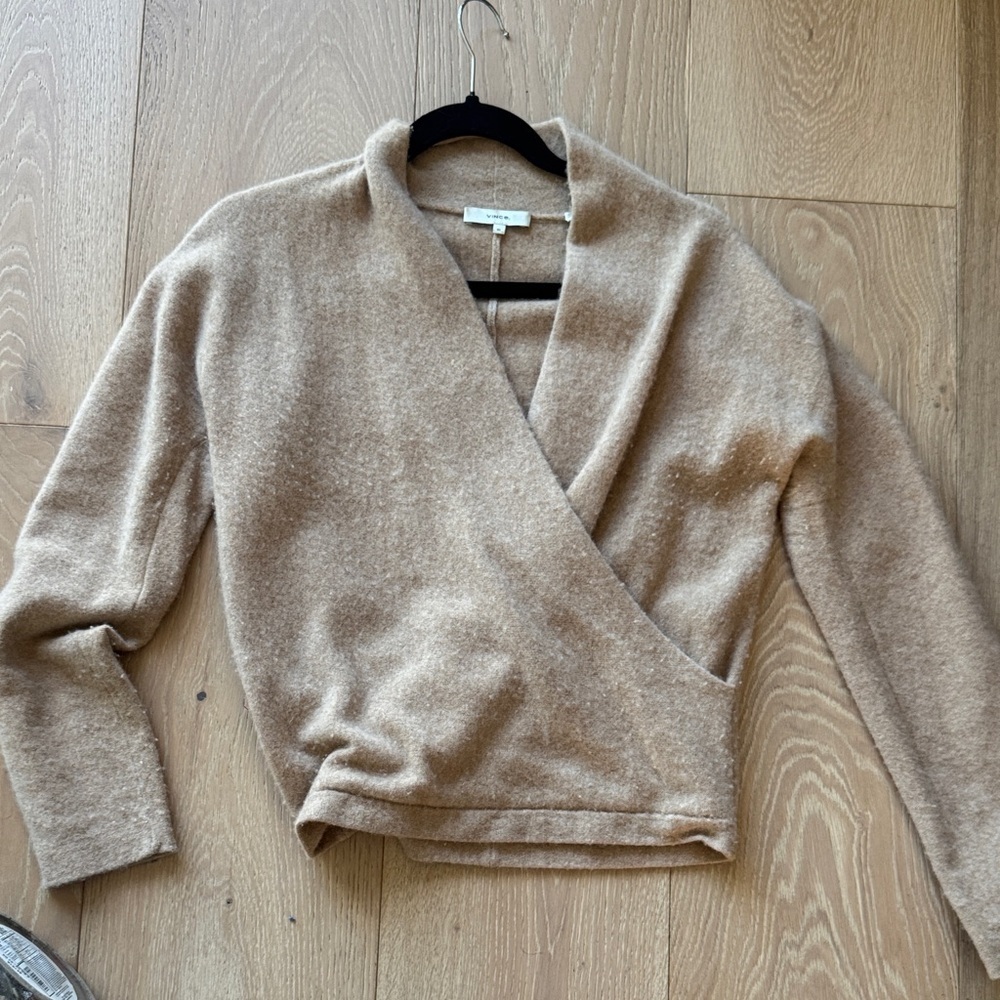 Vince Cashmere Beige V-Neck Wrap Sweater - Picture 1 of 7